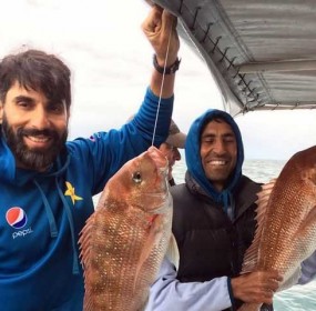 Misbah and Younis fishing in New Zealand before Series